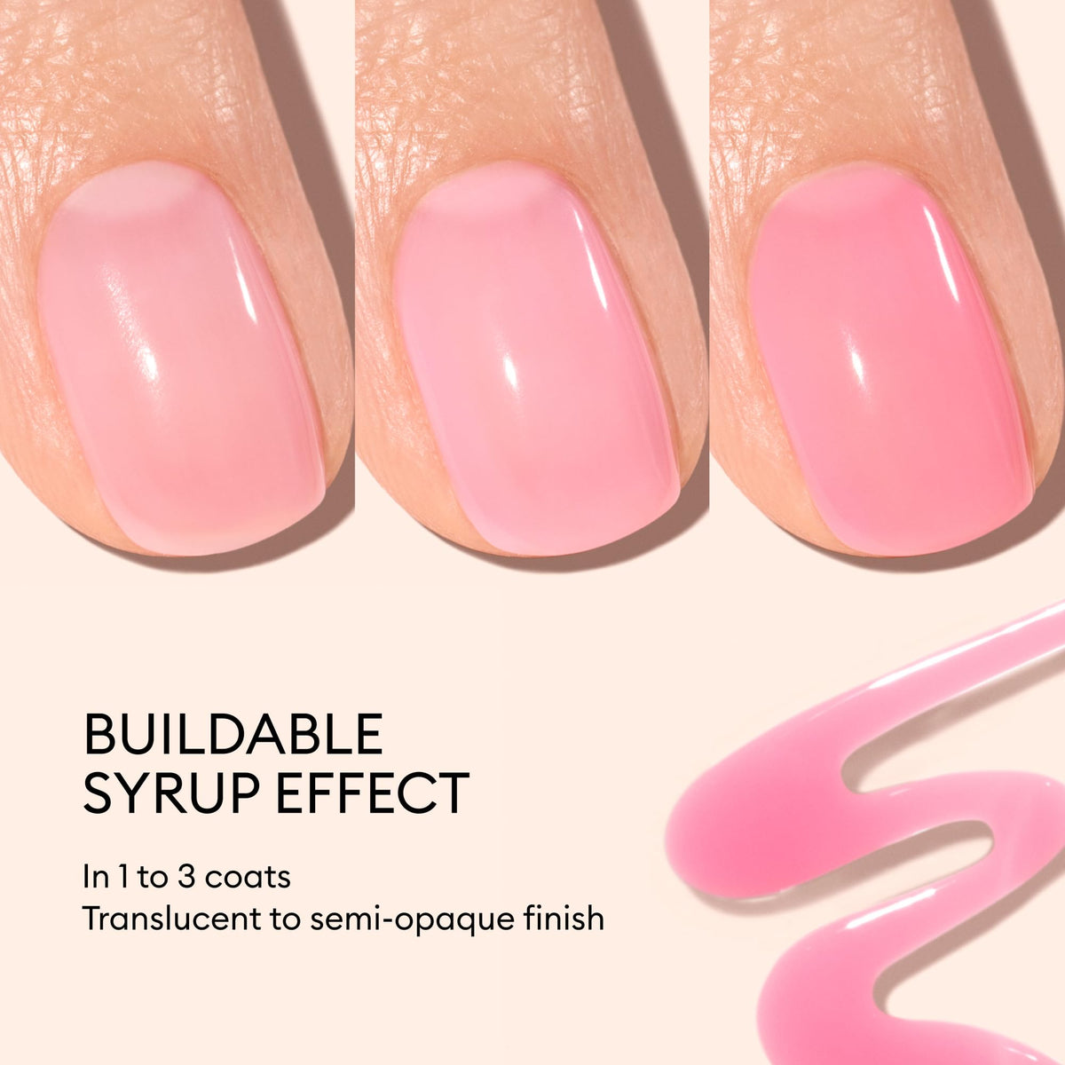 Manucurist painted short nails showing translucent pink luminous effect