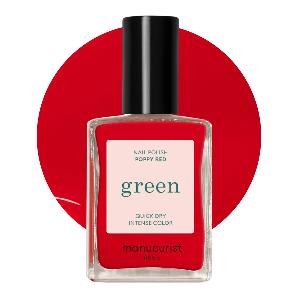 Manucurist front bottle showing poppy red shade and glossy finish