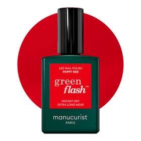 Manucurist front packaging showing Poppy Red gel polish and vegan badge benefit
