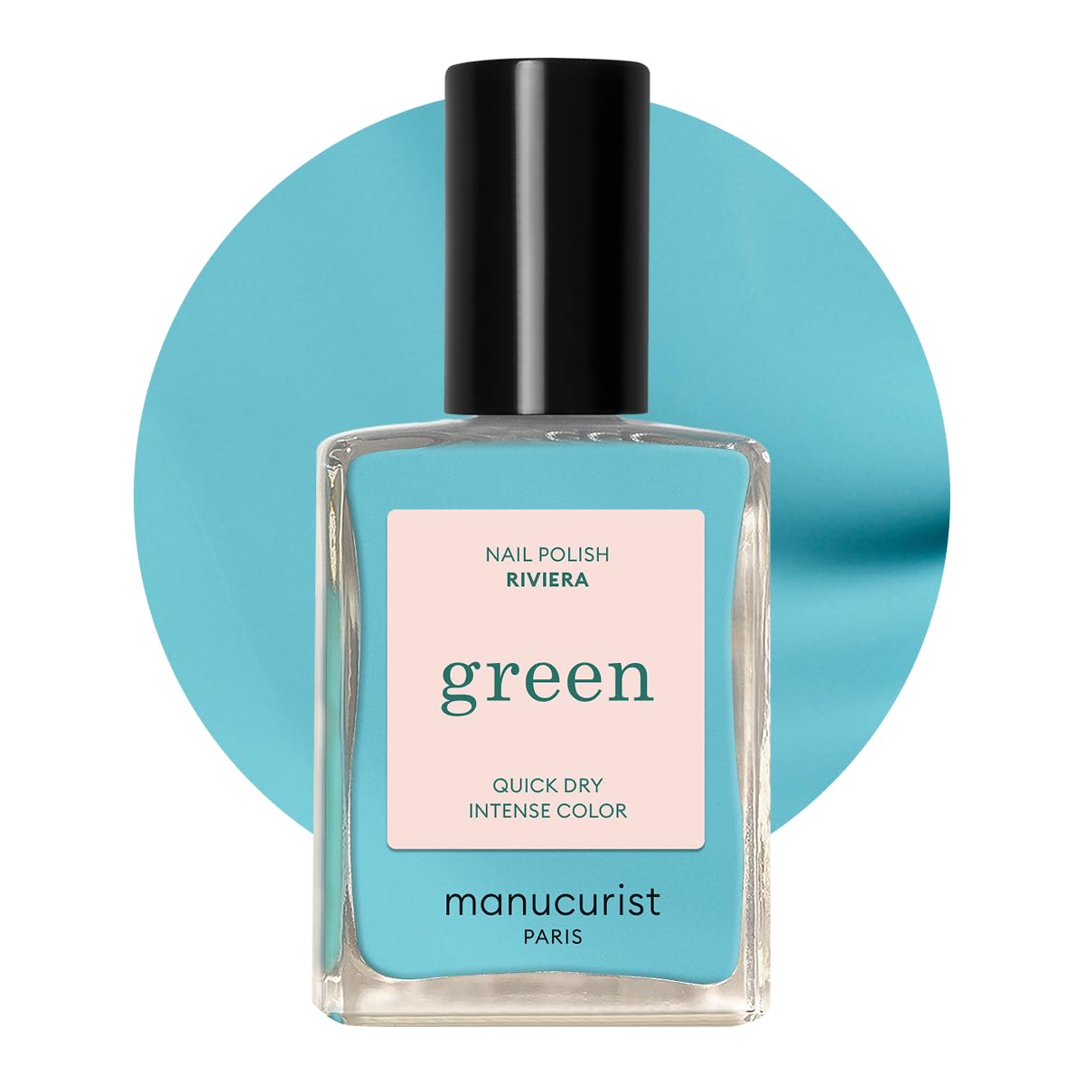 Manucurist Riviera front bottle showing turquoise color and compact 15 ml size benefit