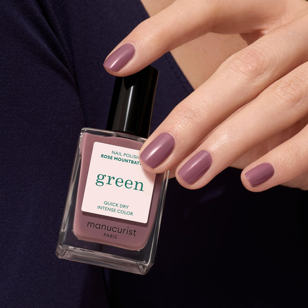 Manucurist swatch on hand showing true Rose Mountbatten hue and flattering tone