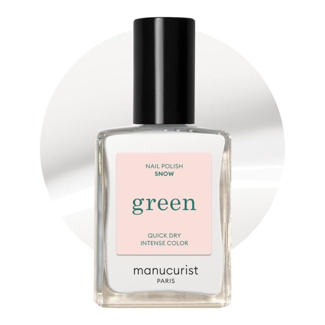 Manucurist bottle front view showing Snow white shade and compact design benefit