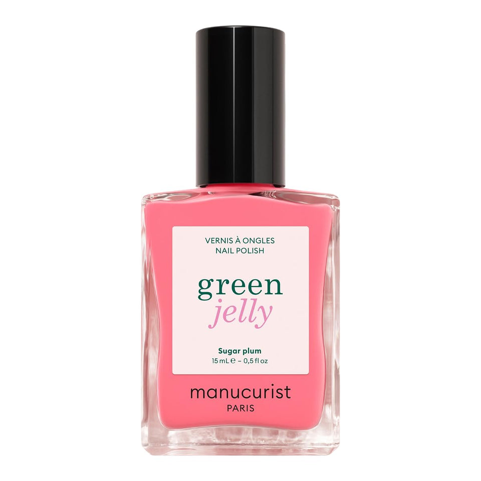 Manucurist bottle front view showing Sugar Plum Green glossy finish and eco benefits