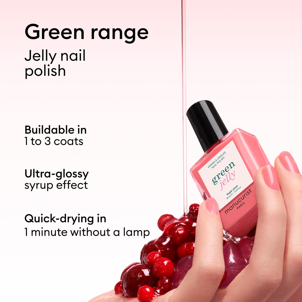 Manucurist on natural nails swatch showing sheer pop-pink translucency and glow
