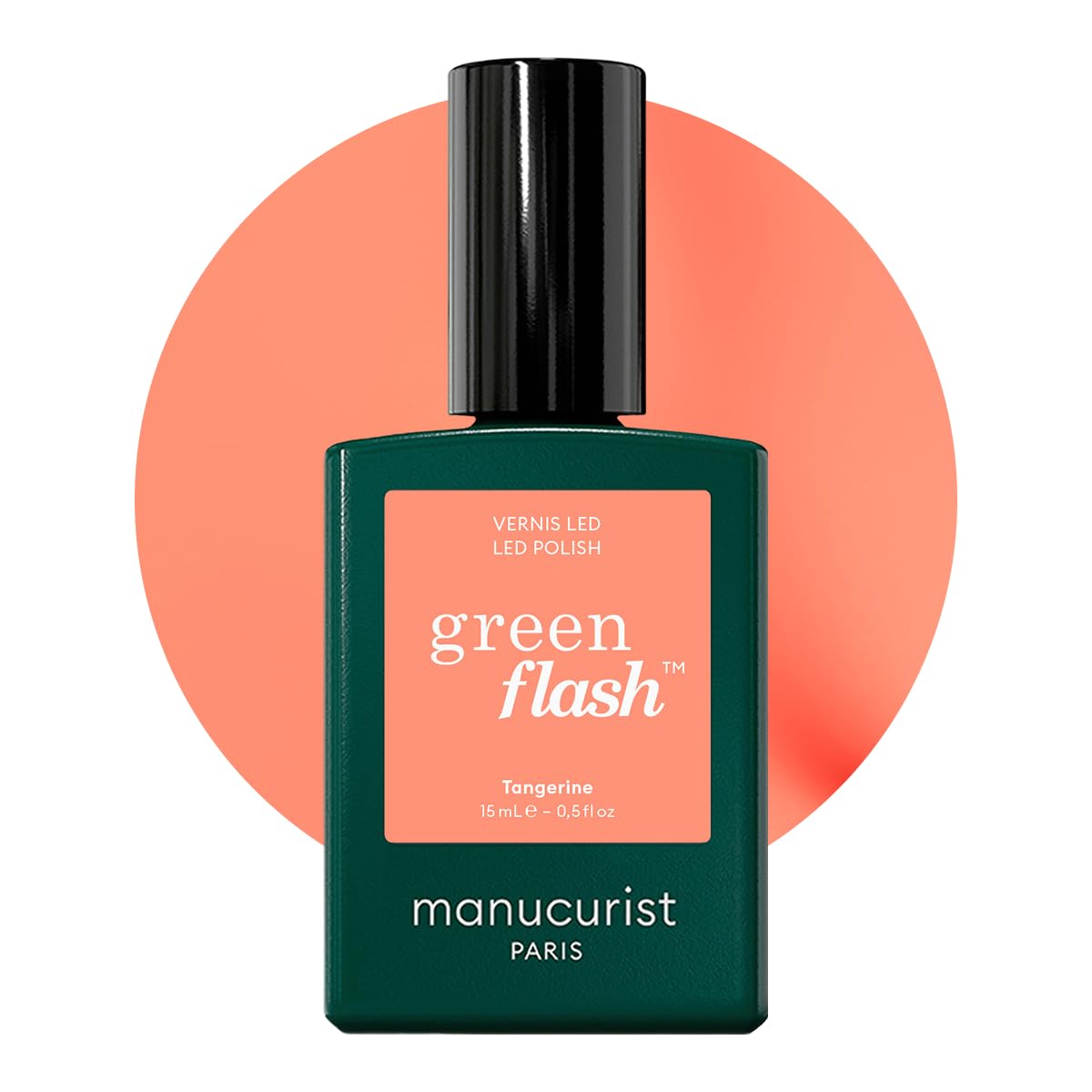 Manucurist bottle front packaging showing vibrant tangerine shade and benefits