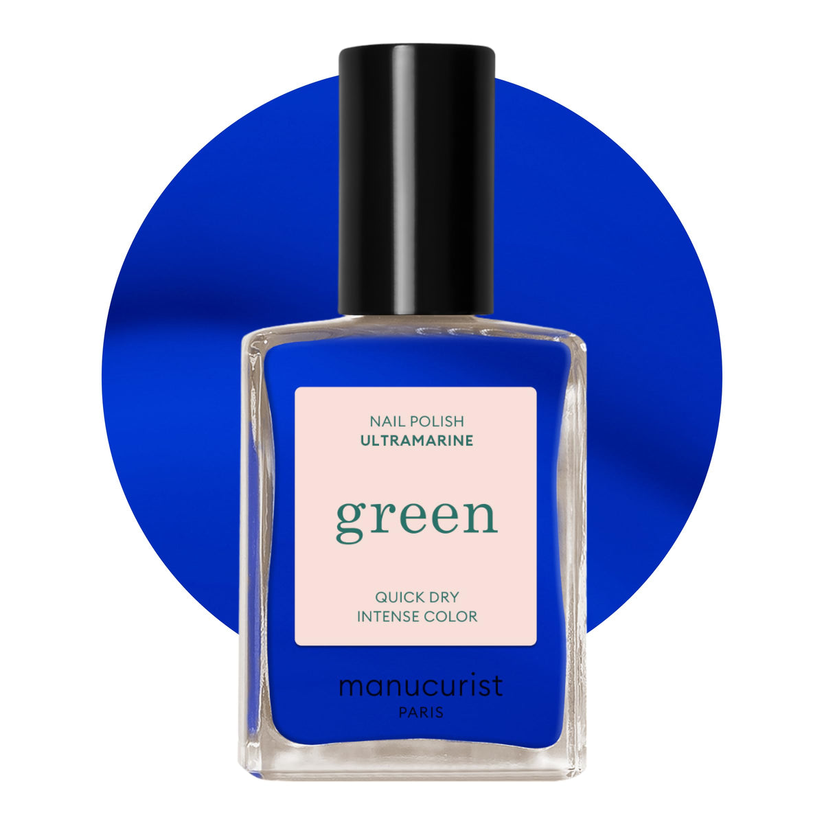 Manucurist bottle front view showing vibrant electric blue shade and label