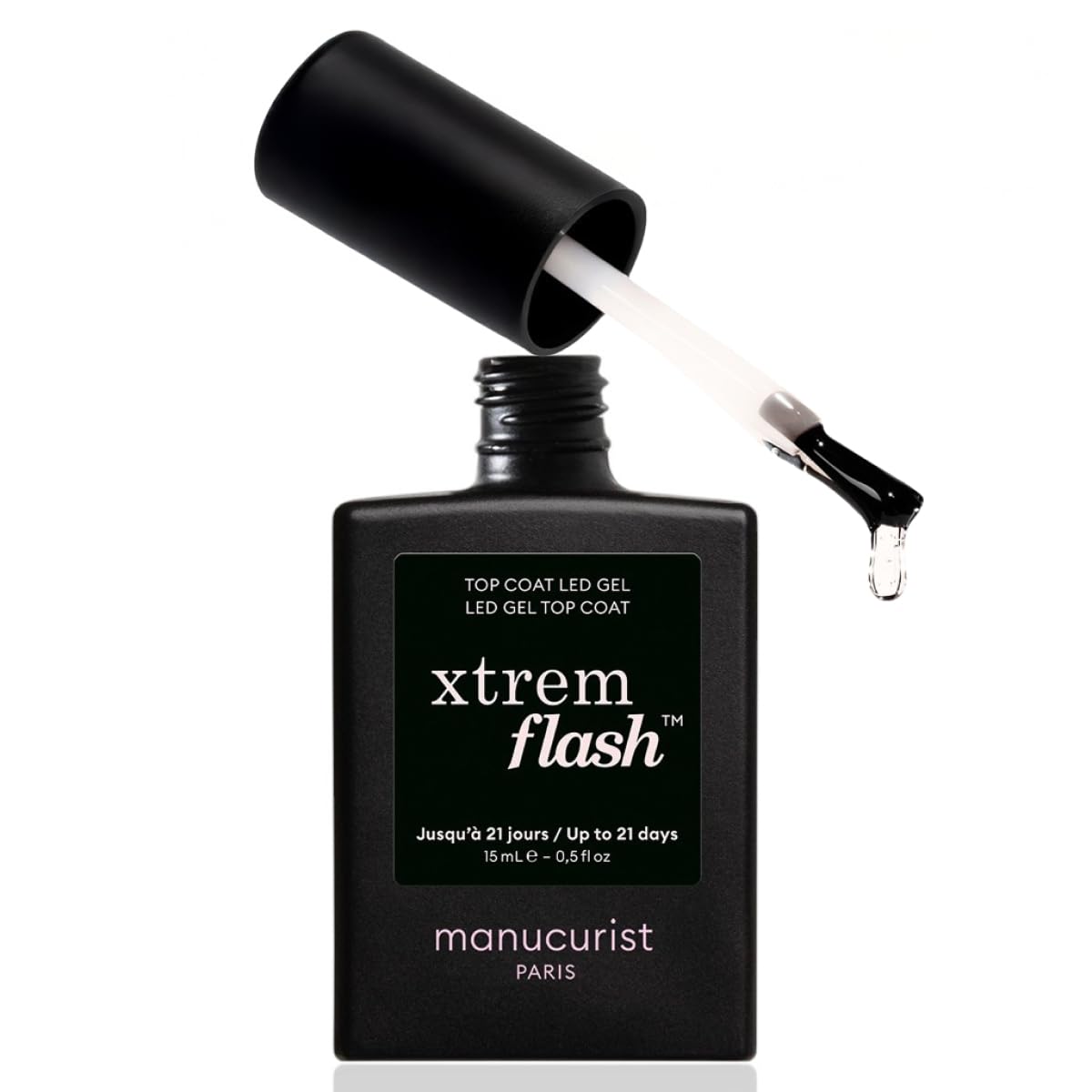 Manucurist bottle front view showing Xtrem Flash top coat and lasting shine benefit