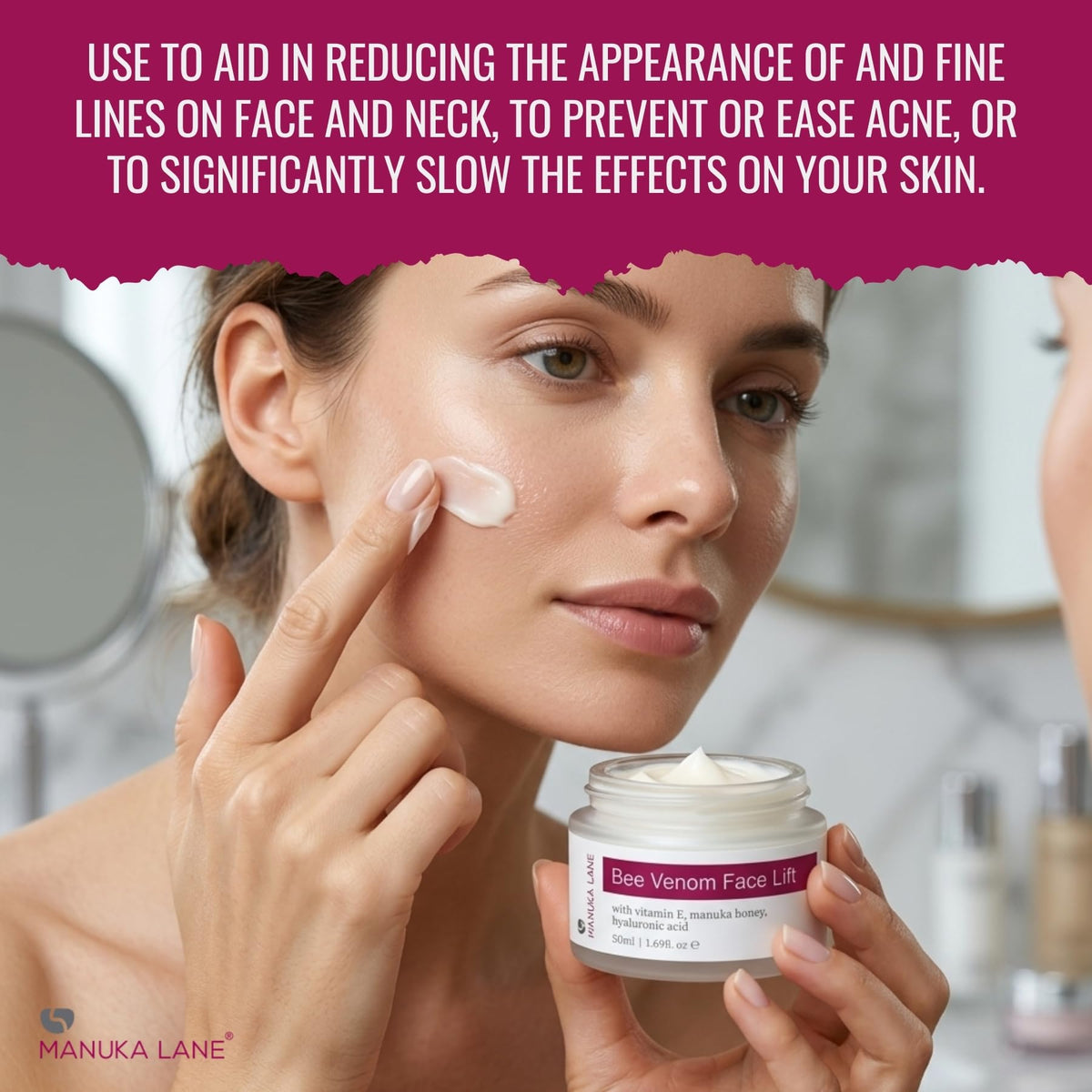 Manuka Lane cream being applied on hand demonstrating hydration and absorption