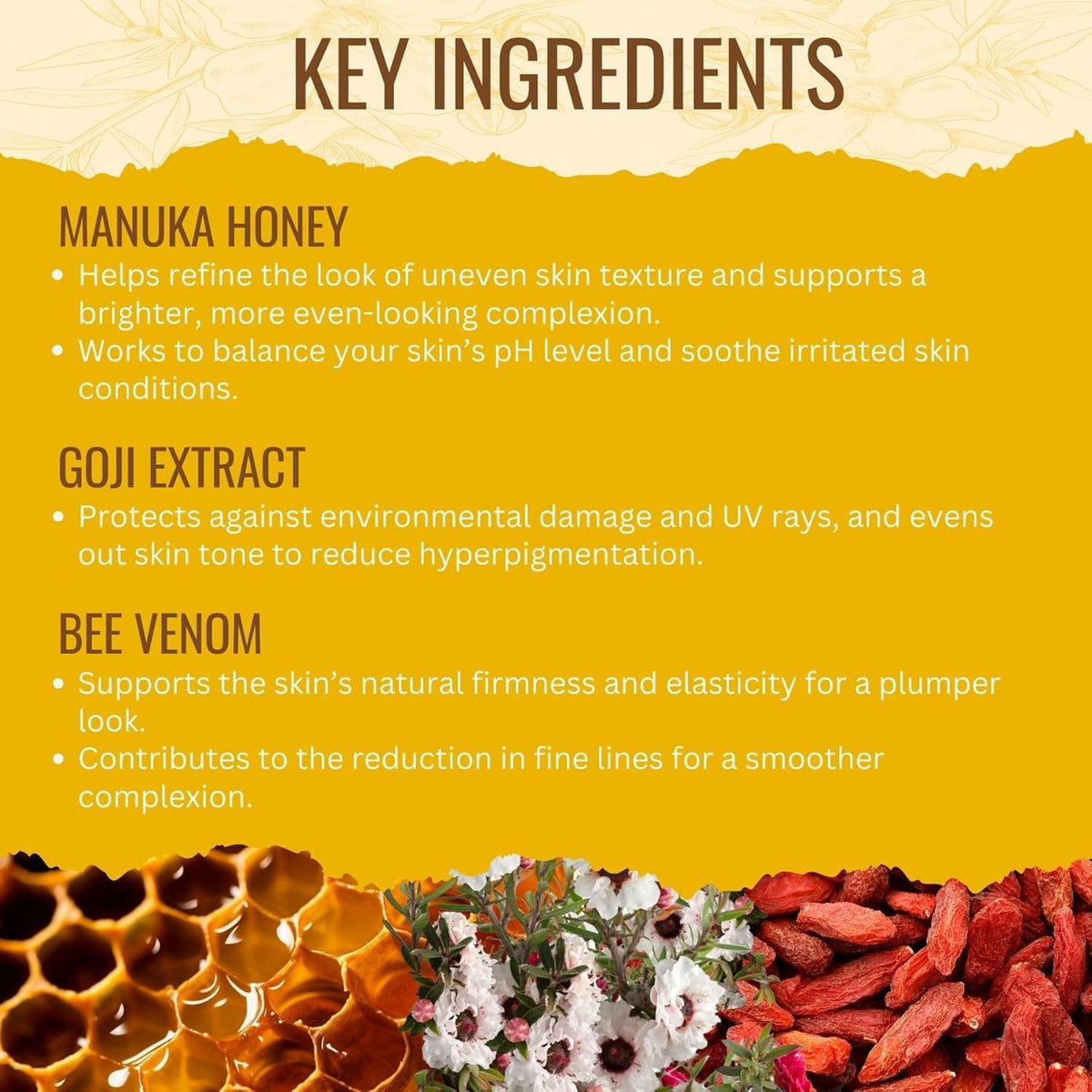 Manuka Lane ingredients label with Manuka honey and botanical blend benefit