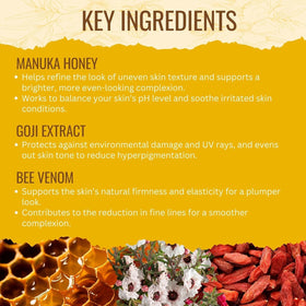 Manuka Lane ingredients label with Manuka honey and botanical blend benefit