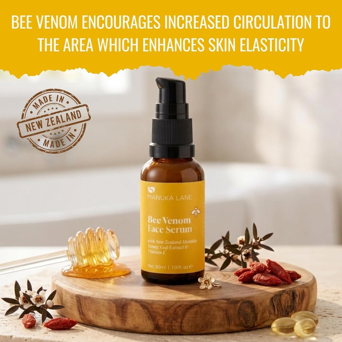 Manuka Lane applied to neck showing targeted neck care and smoothness benefit