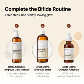 ma:nyo product beside hyaluronic acid and probiotic ingredient visuals, emphasizing skin support