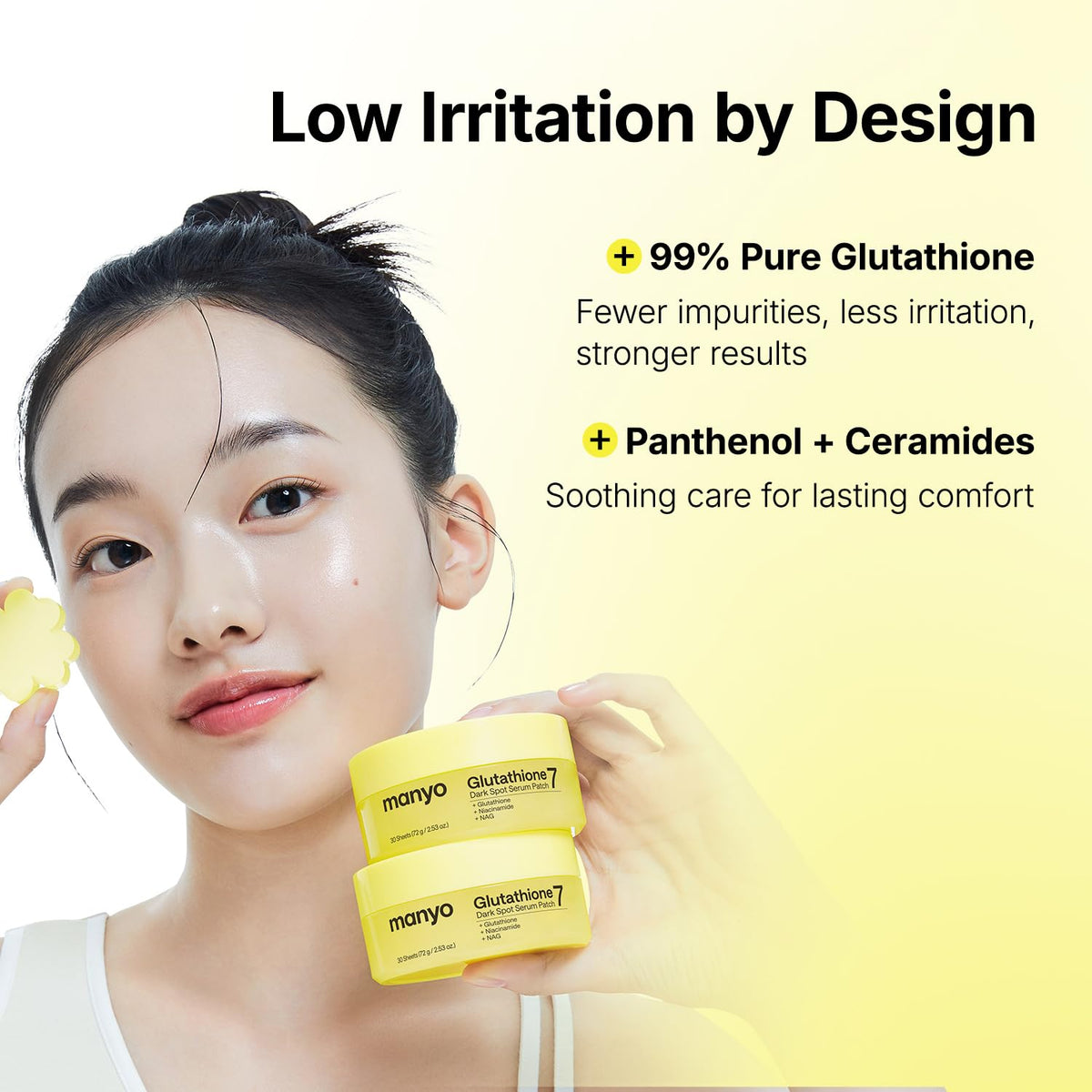 ma:nyo lifestyle shot at mirror applying patch for everyday routine