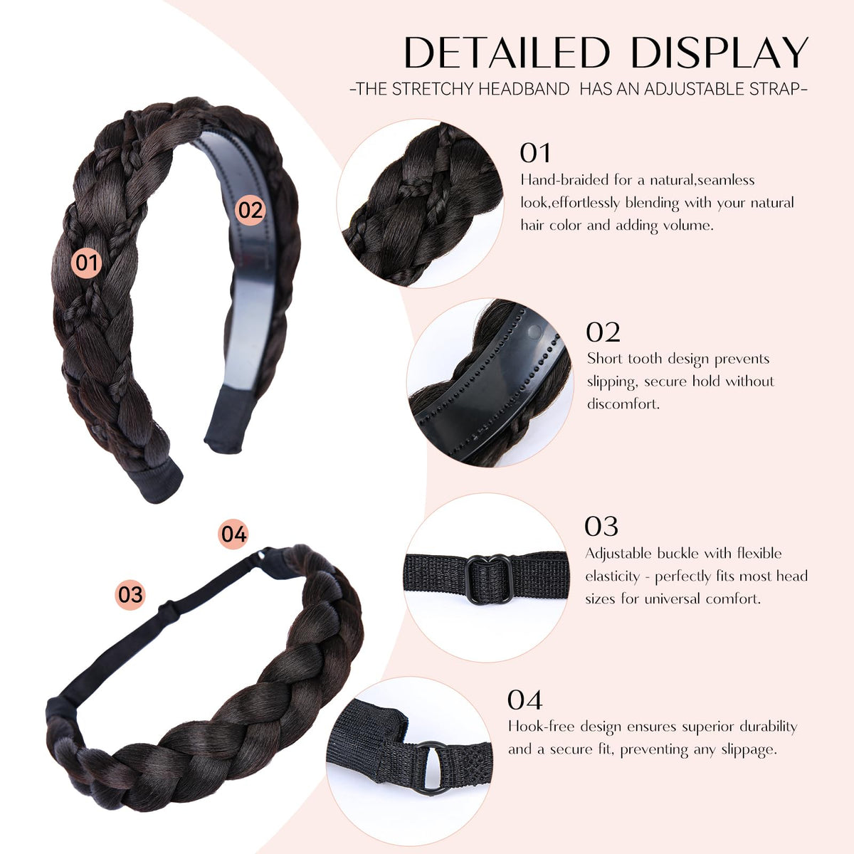 MaopaoBeauty elastic braid stretched to show adjustable fit and comfortable tension