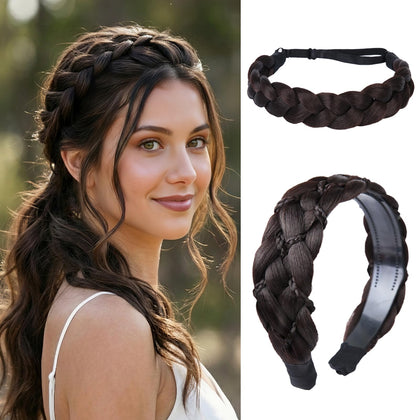MaopaoBeauty front packaging showing two dark brown braided headbands and benefits
