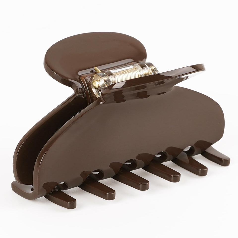 MAORULU front view of dark brown clip showing sleek glossy finish and polished look