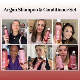 Maple Holistics duo in shower use illustrating frizz control and routine benefit