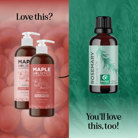 Maple Holistics bottles beside a hand to show scale and travel-friendly benefit