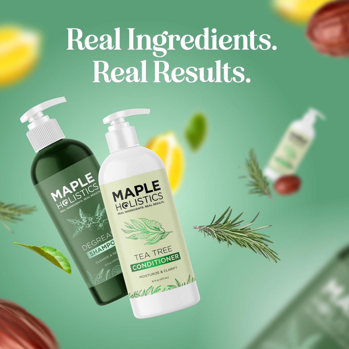 Maple Holistics bathroom shelf lifestyle showing refreshed hair routine