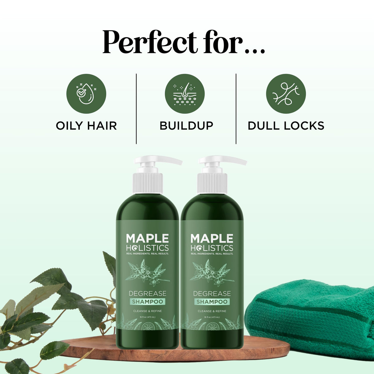 Maple Holistics visible before and after oily hair residue reduction