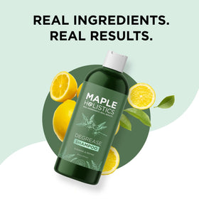 Maple Holistics shampoo in shower being applied to roots to show effective in-shower degreasing