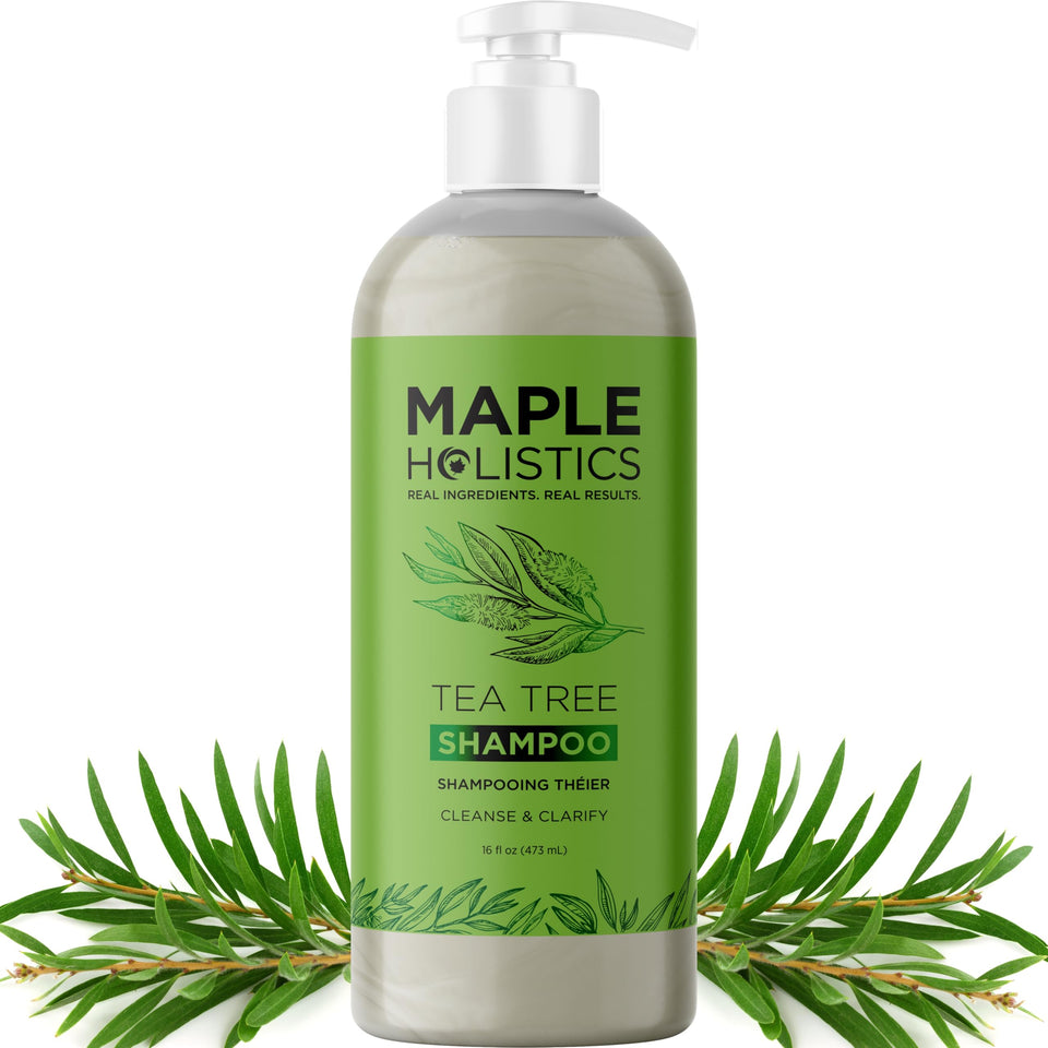 Maple Holistics front bottle showing clarifying shampoo branding and benefits