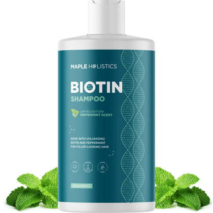 Maple Holistics front bottle showing volumizing biotin shampoo benefits