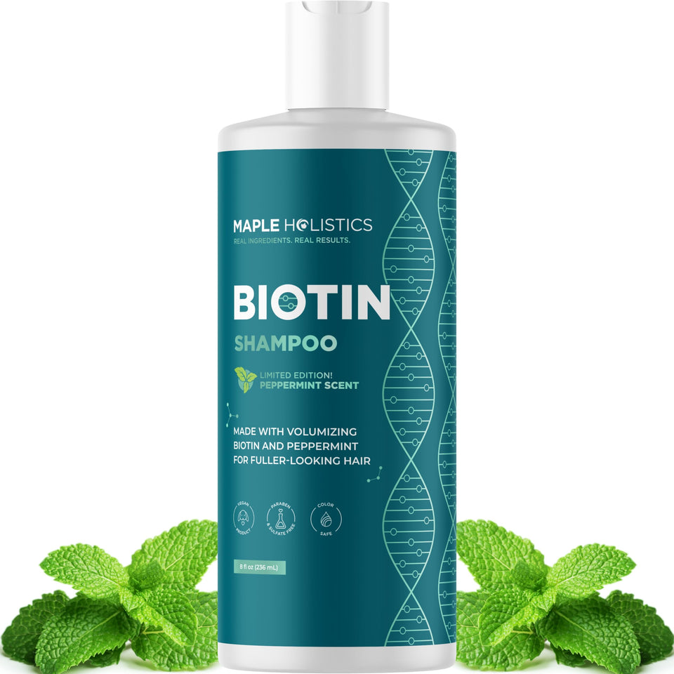 Maple Holistics front bottle shot showing product and branding benefit of volumizing