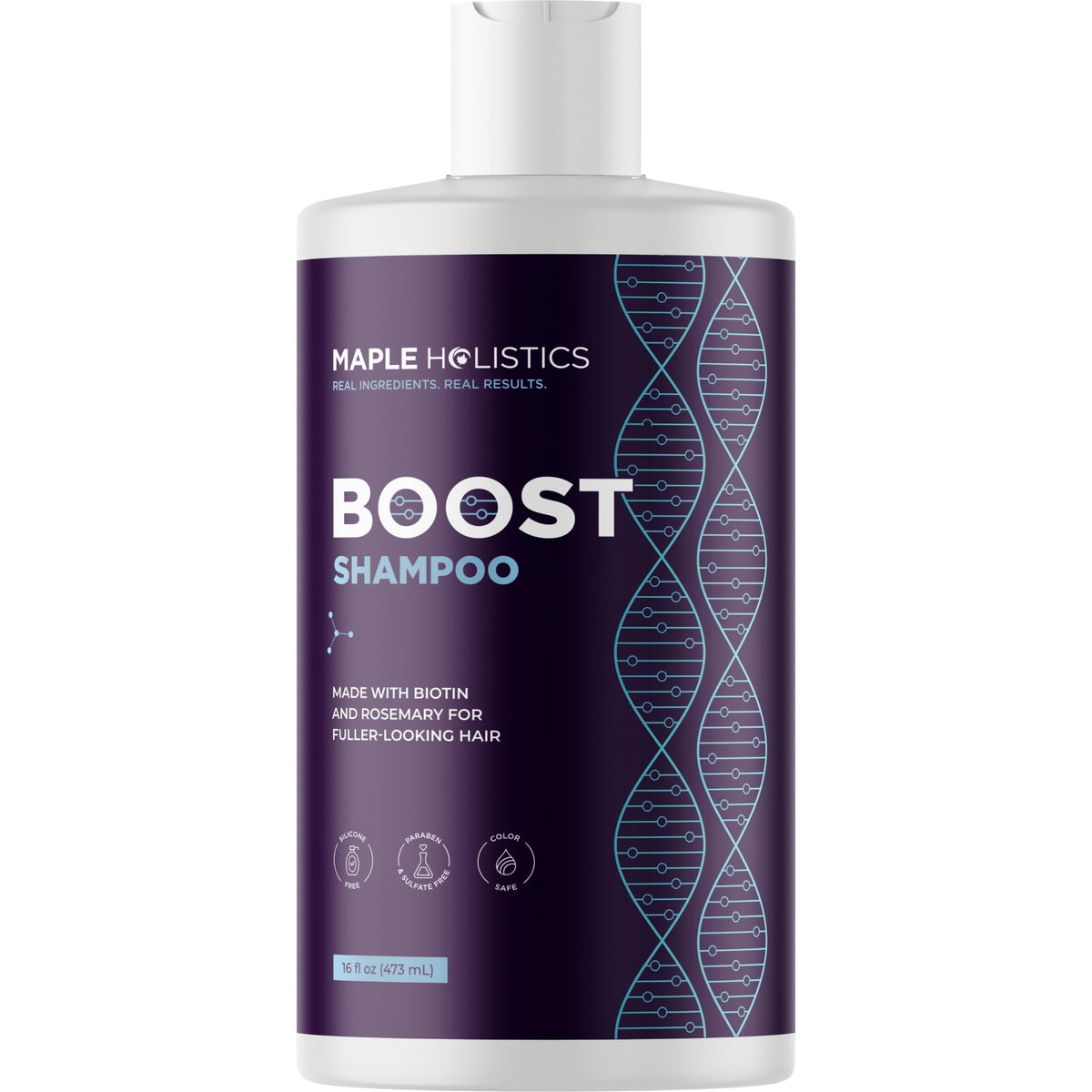 Maple Holistics front bottle view showing clean volumizing packaging and benefits