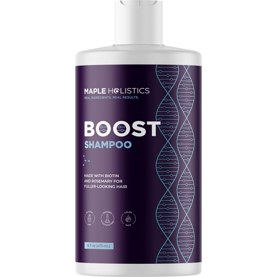 Maple Holistics front bottle view showing clean volumizing packaging and benefits