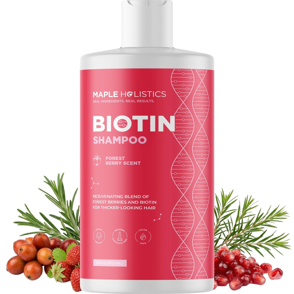 Maple Holistics front bottle showing label and volumizing benefit