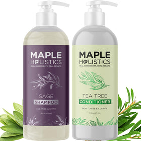 Maple Holistics front packaging showing the tea tree and sage set benefits