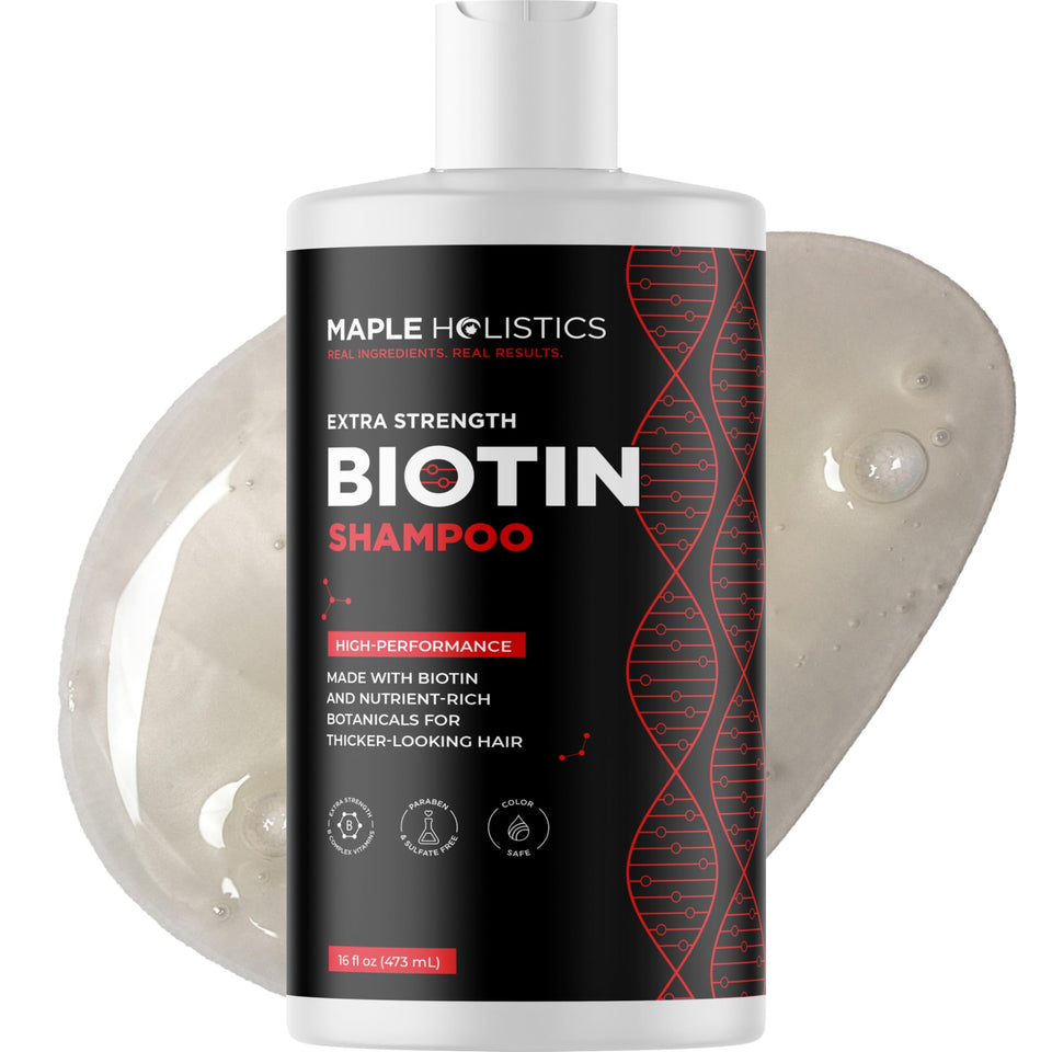 Maple Holistics front packaging showing product benefits and volumizing claim