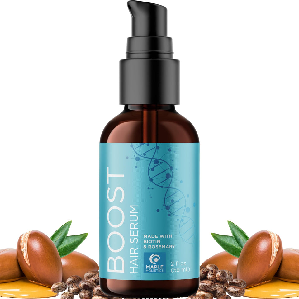 Maple Holistics front packaging showing volumizing biotin benefits