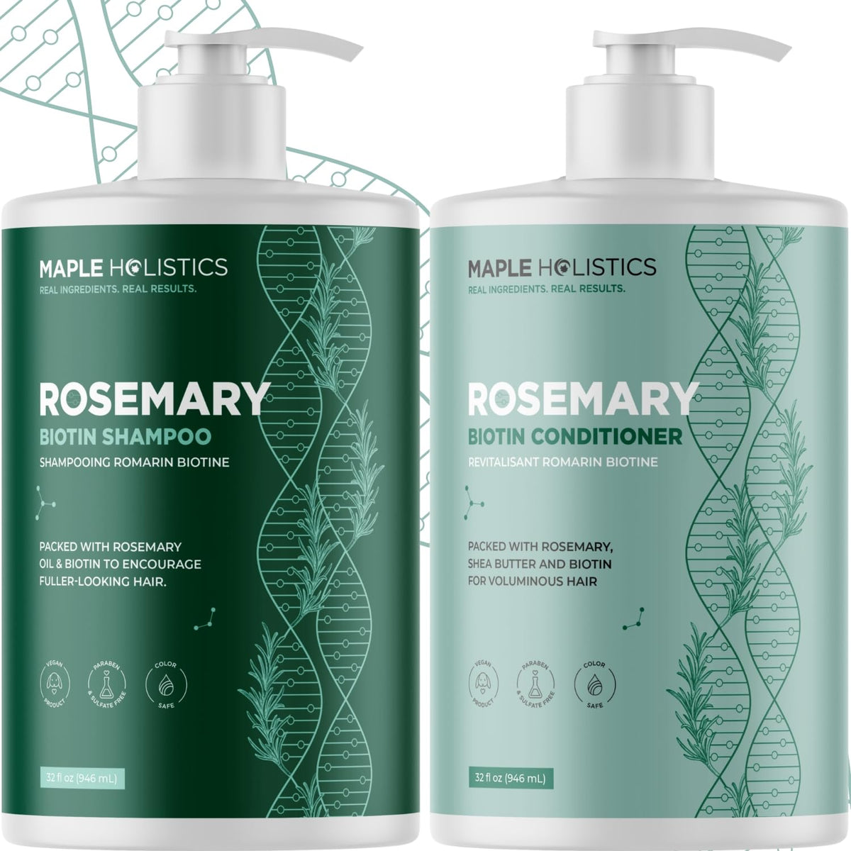 Maple Holistics front packaging showing volumizing biotin set, promotes fuller-looking hair