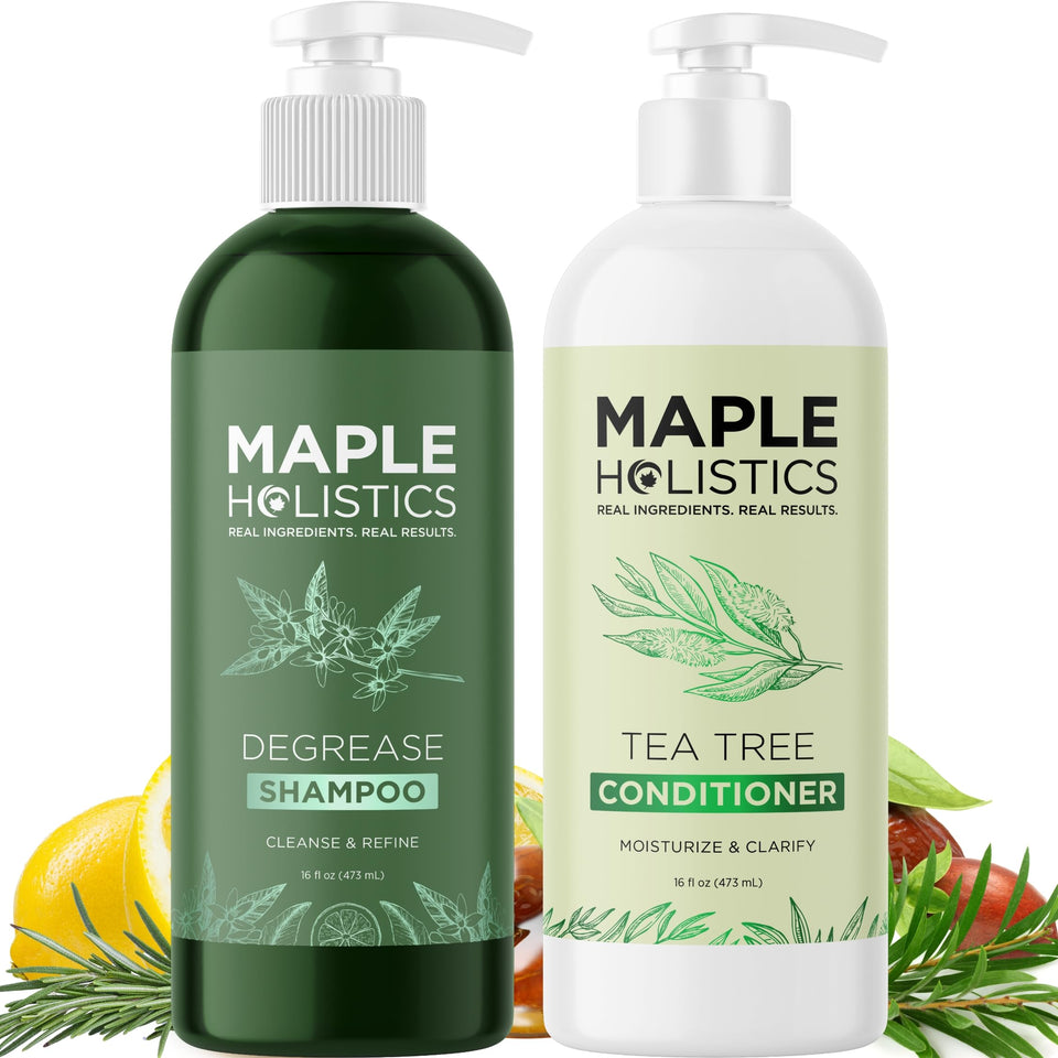 Maple Holistics front packaging showing both bottles and benefits