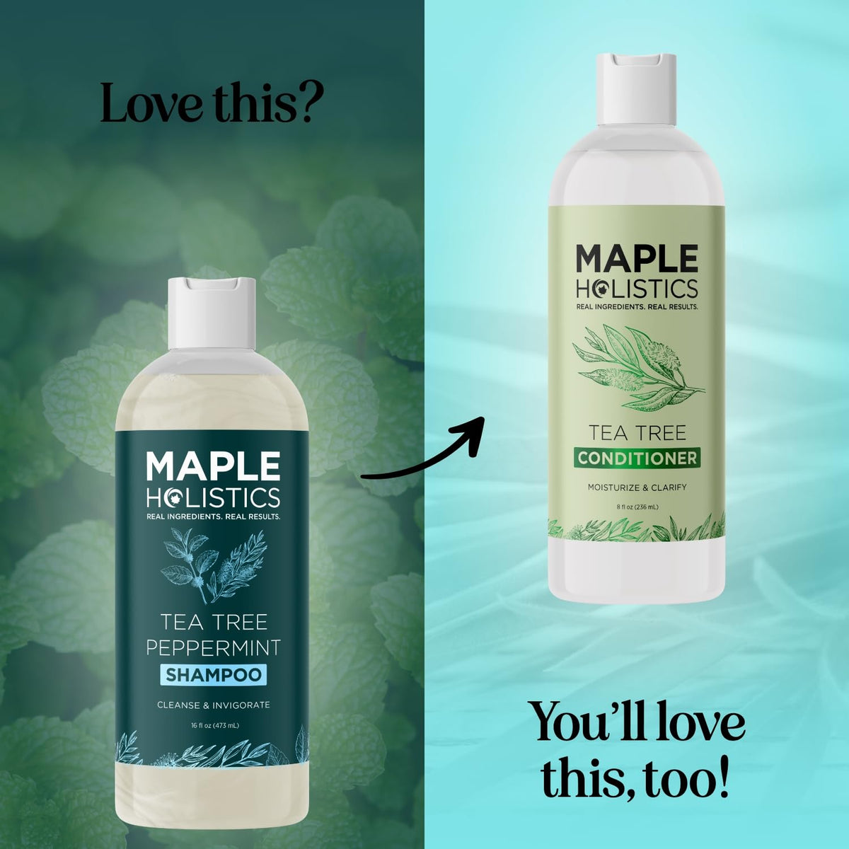 Maple Holistics before and after hair showing clearer scalp and softer strands