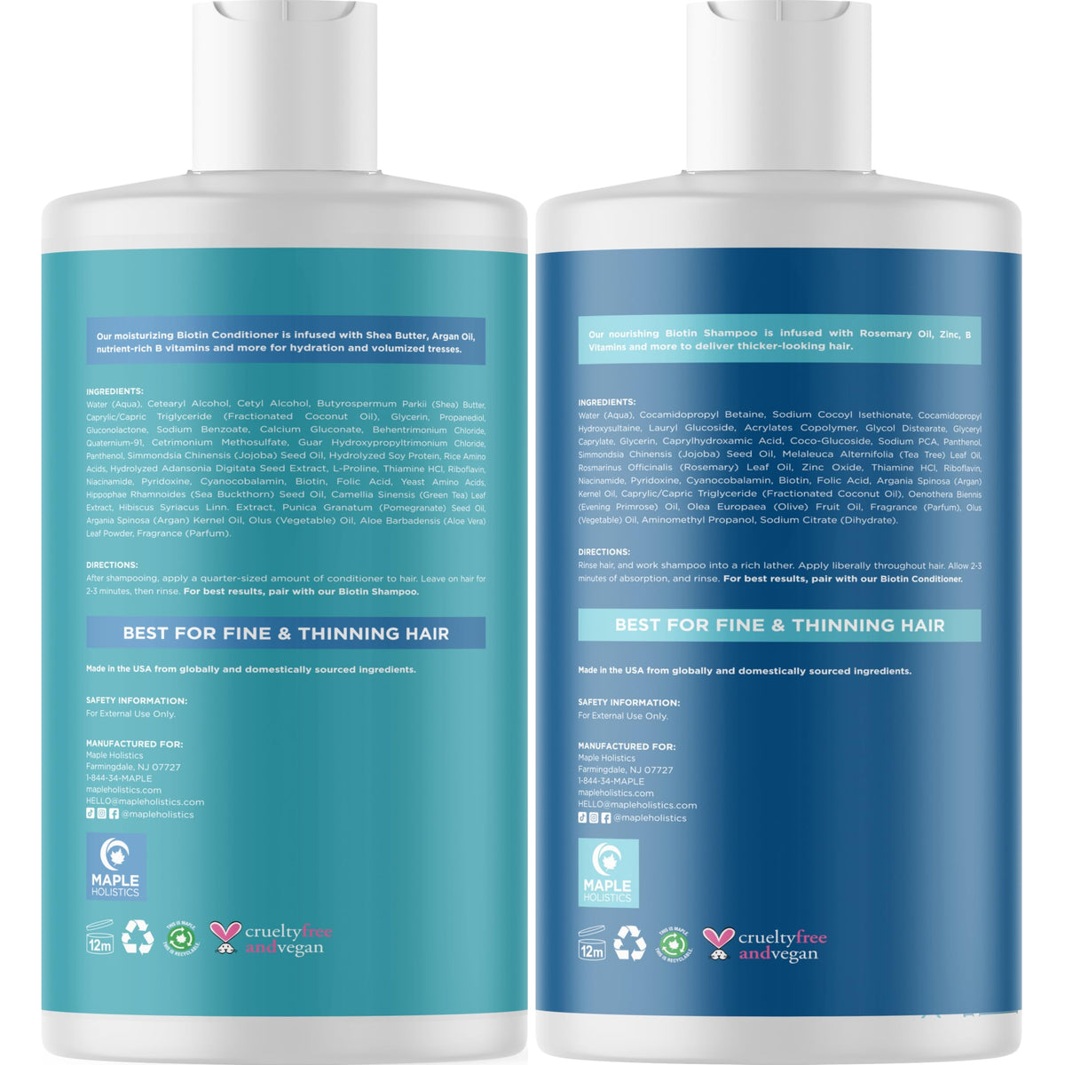 Maple Holistics rosemary and biotin ingredients displayed indicating natural support