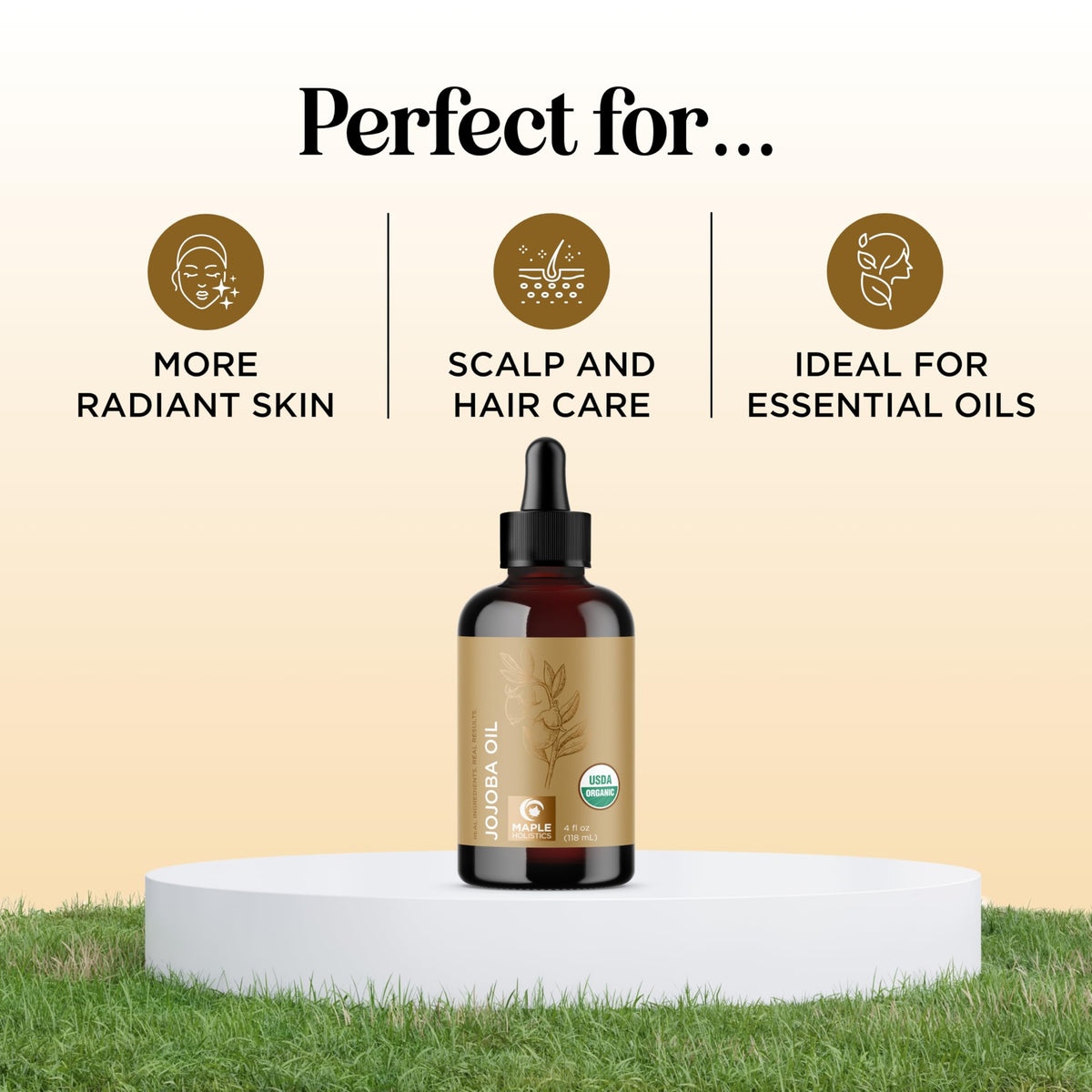 Maple Holistics bottle label closeup highlighting organic cold-pressed quality