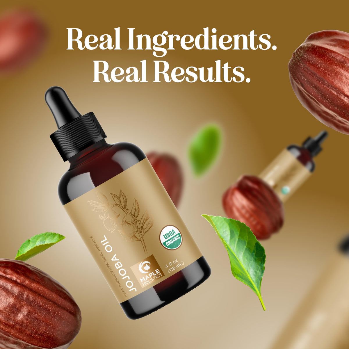Maple Holistics jojoba oil on bathroom vanity in lifestyle scene for daily routine