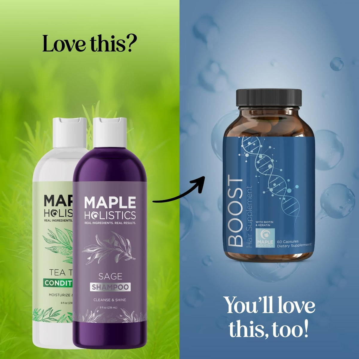 Maple Holistics ingredient label close-up emphasizing natural essential oils and transparency