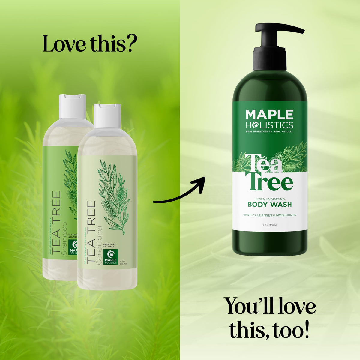 maple holistics label close-up highlighting tea tree and lavender ingredients clarity