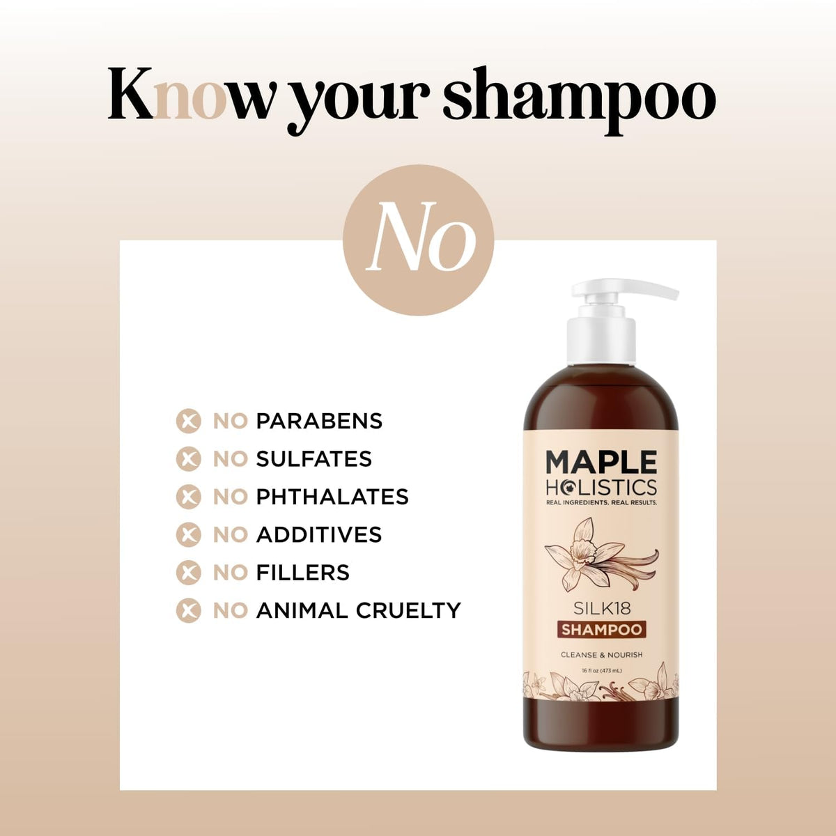 Maple Holistics shampoo on bathroom vanity suggesting salon-quality hydration