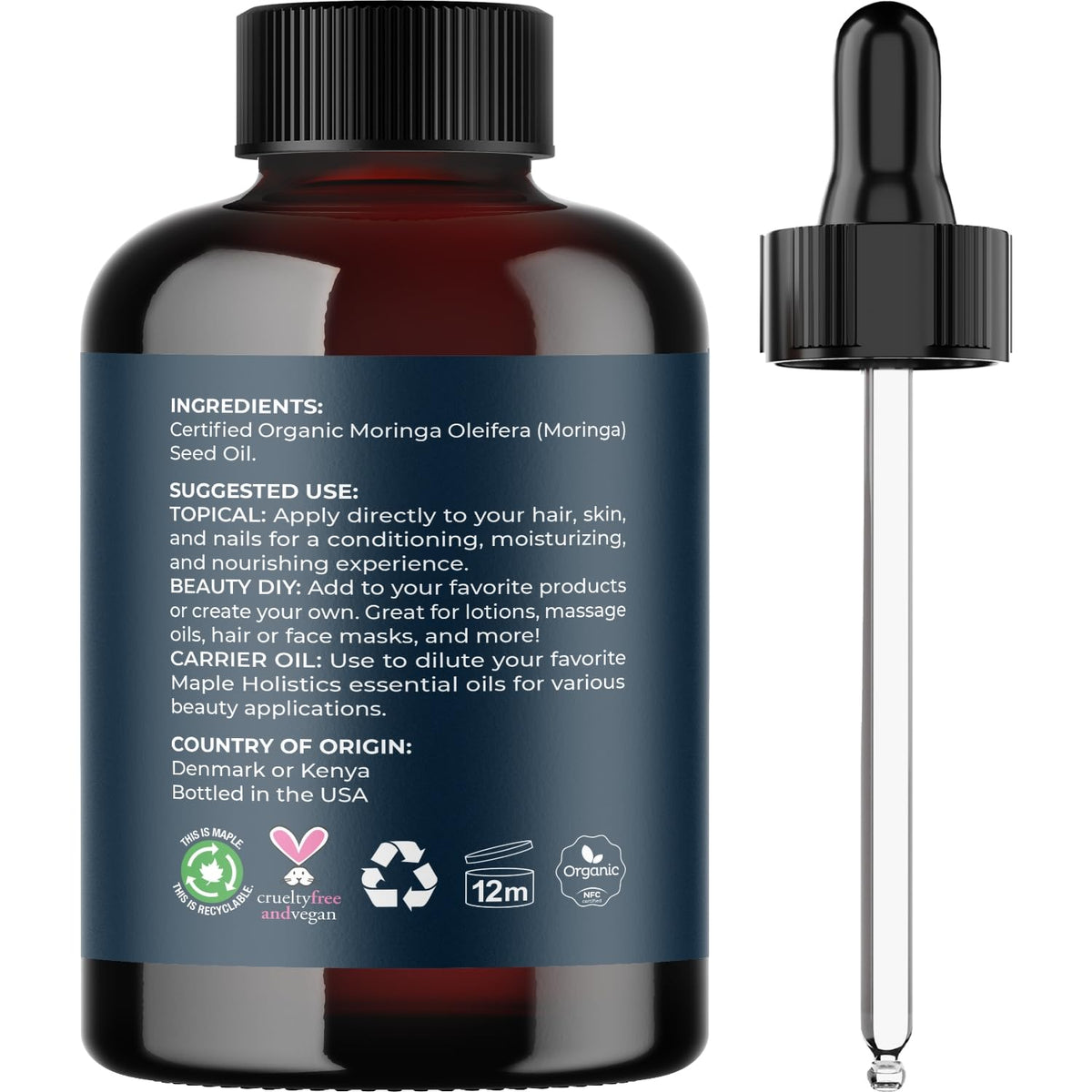 Maple Holistics moringa oil applied to hair ends improving shine and manageability
