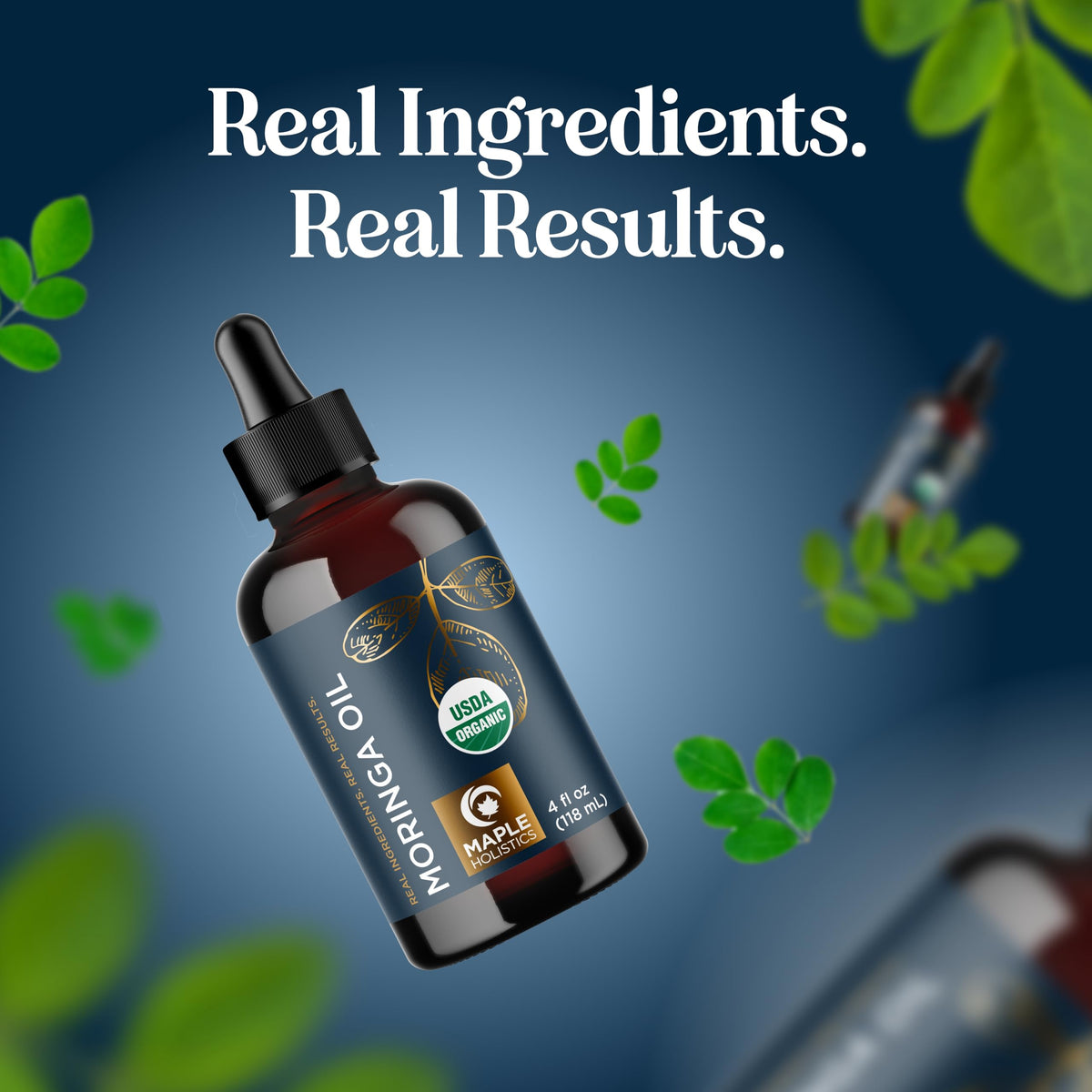 Maple Holistics moringa oil on vanity cup showing everyday grooming convenience