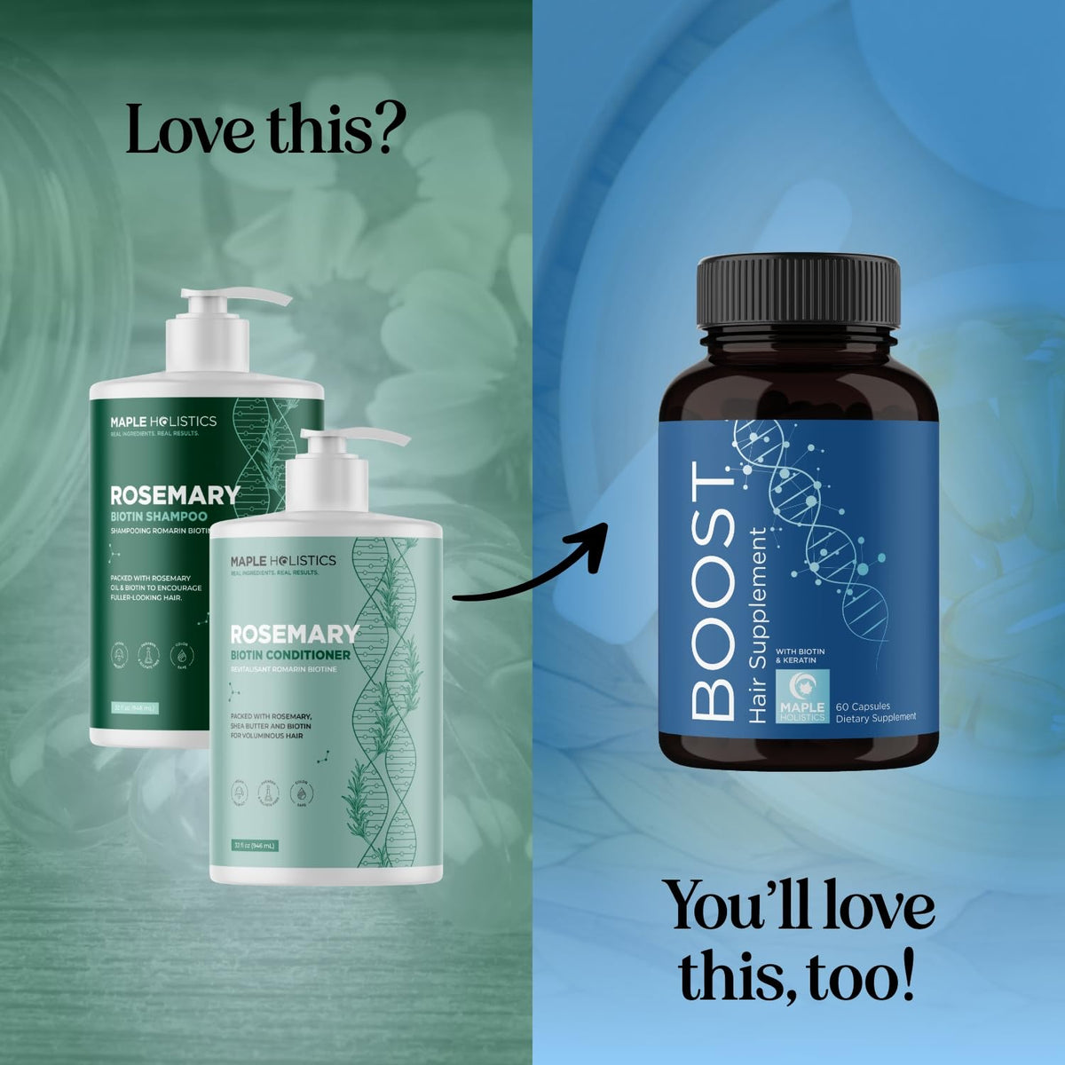 Maple Holistics pouring shampoo into palm, demonstrates easy dispensing and control