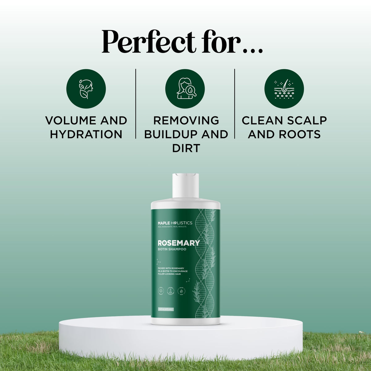 Maple Holistics shampoo pouring texture highlighted for lightweight feel