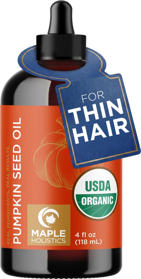 Maple Holistics front packaging showing organic pumpkin seed oil benefits
