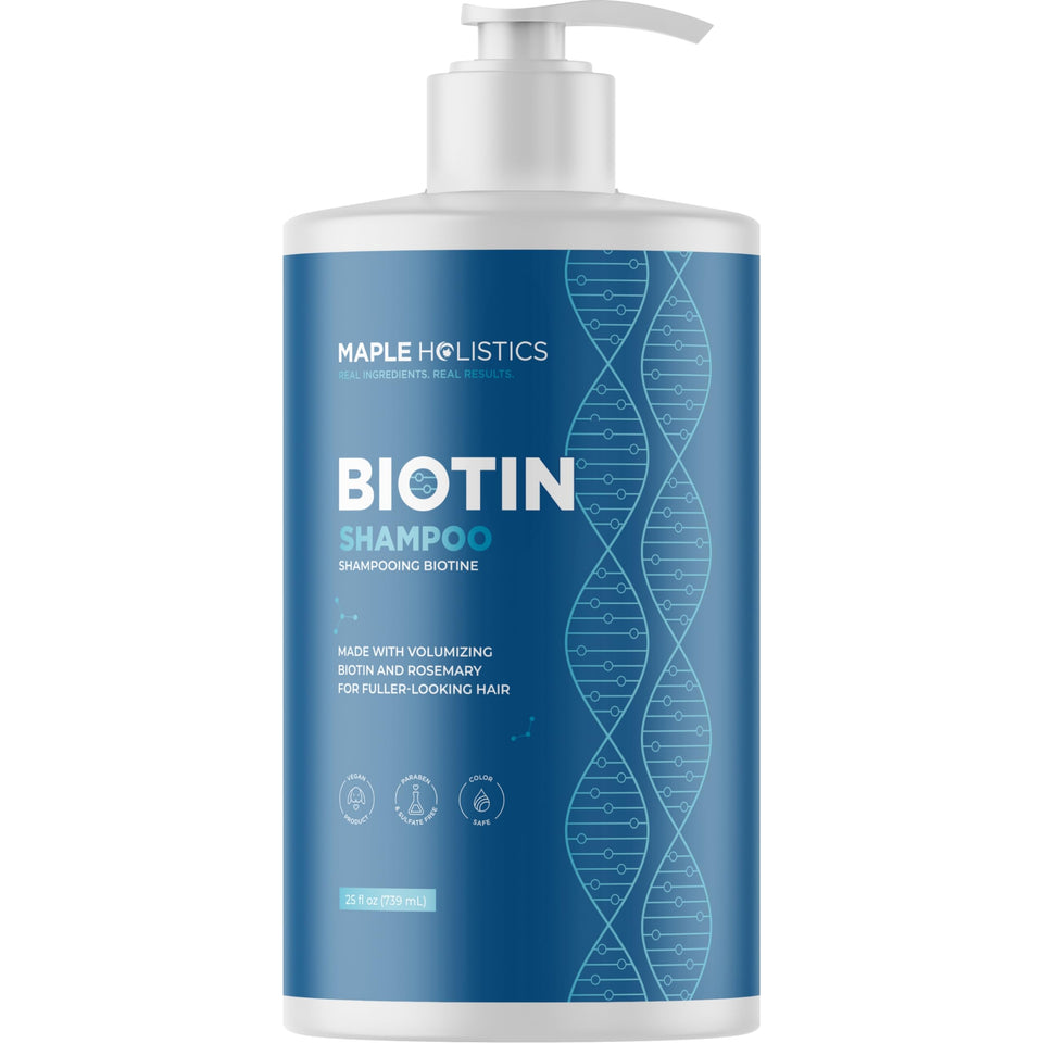 Maple Holistics front bottle view showing volumizing shampoo benefits