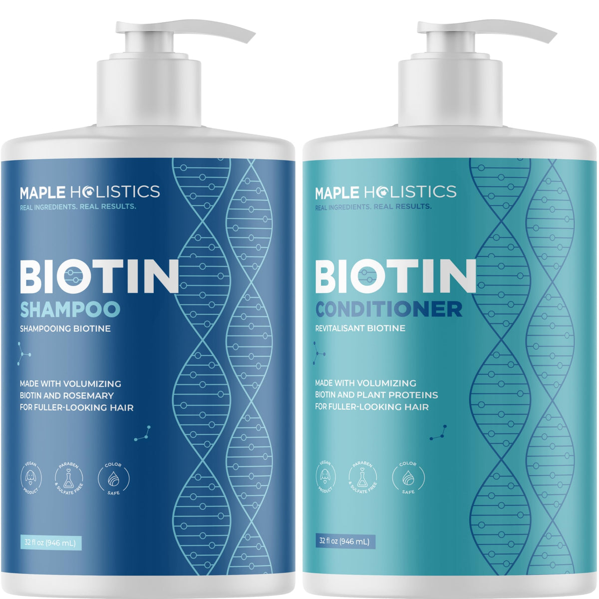 Maple Holistics front packaging showing volumizing duo and benefits